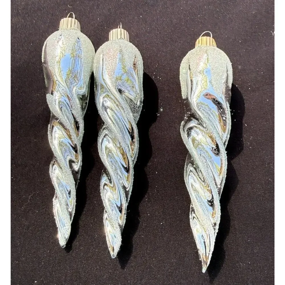Martha Stewart 1st Snowfall 3 Blown Glass Icicle Christmas Ornaments -LO10